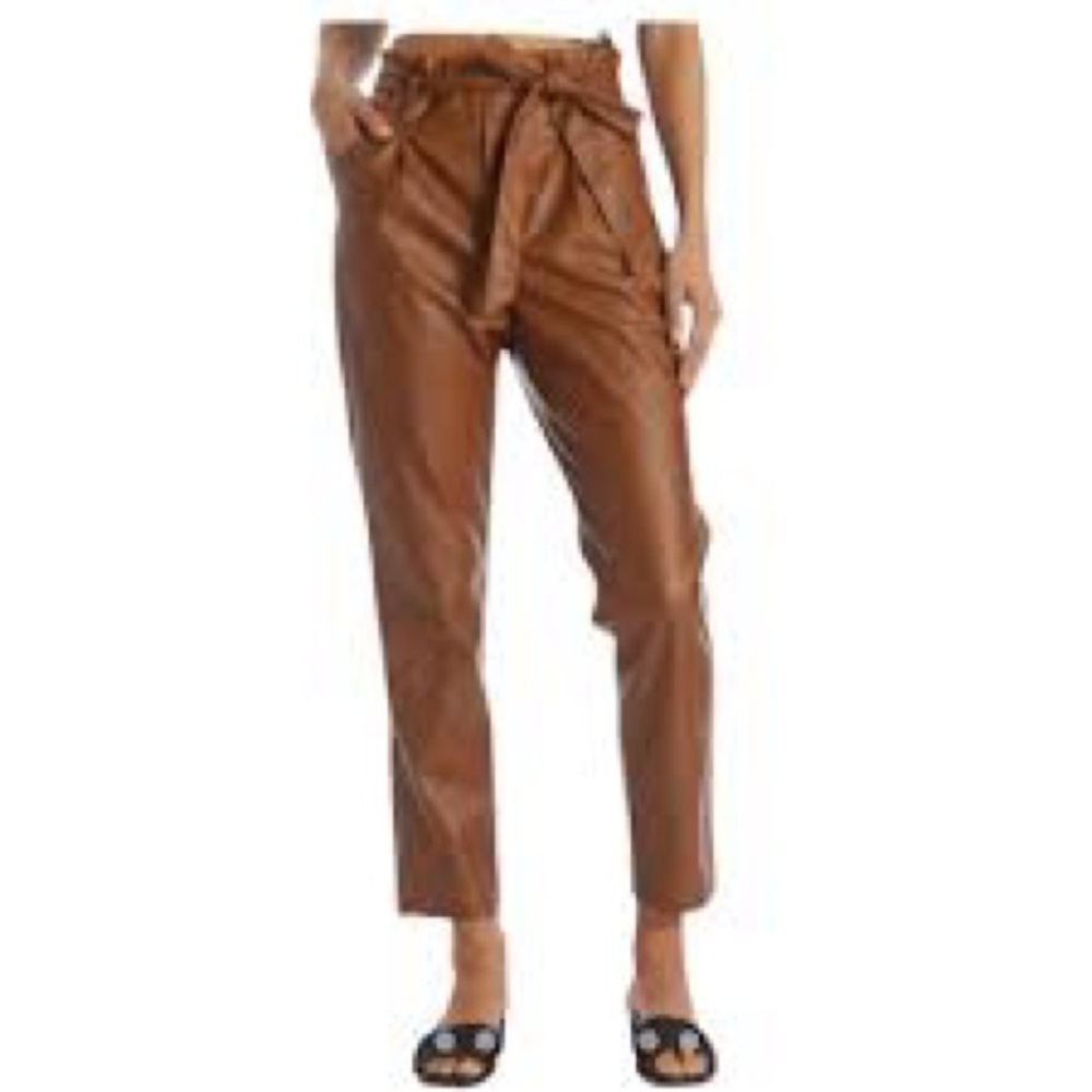 Lucy Paris Faux Leather Paperbag-Waist Pants